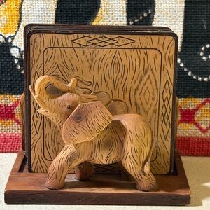 Coasters Set/4 Hand Painted African Elephant Vintage A. Richesca Corporation